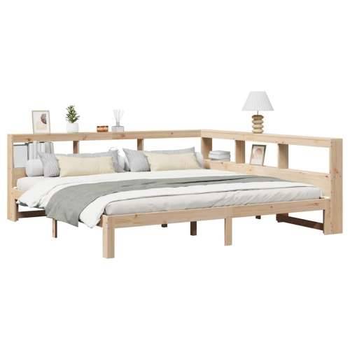 Krevet s regalom za knjige bez madraca 200 x 200 cm od borovine - Prirodna 200 x 200 cm Cijena