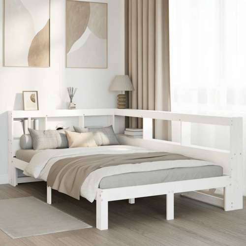 Krevet s regalom z knjige bez madraca bijeli 135x190cm borovina - Bijela 135 x 190 cm Cijena