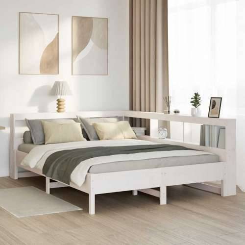 Krevet s regalom z knjige bez madraca bijeli 140x200cm borovina - Bijela 140 x 200 cm Cijena
