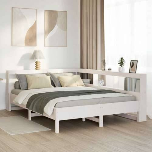 Krevet s regalom z knjige bez madraca bijeli 140x190cm borovina - Bijela 140 x 190 cm Cijena