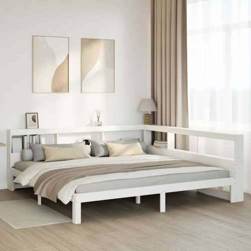 Krevet s regalom z knjige bez madraca bijeli 180x200cm borovina - Bijela 180 x 200 cm Cijena