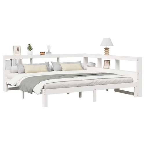 Krevet s regalom z knjige bez madraca bijeli 180x200cm borovina - Bijela 180 x 200 cm Cijena