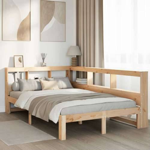 Krevet s regalom za knjige bez madraca 135x190 cm od borovine - Prirodna 135 x 190 cm Cijena