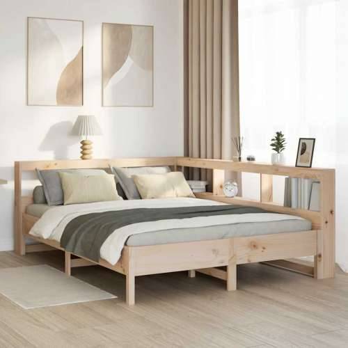 Krevet s regalom za knjige bez madraca 150 x 200 cm od borovine - Prirodna 150 x 200 cm Cijena