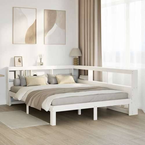 Krevet s regalom z knjige bez madraca bijeli 160x200cm borovina - Bijela 160 x 200 cm Cijena