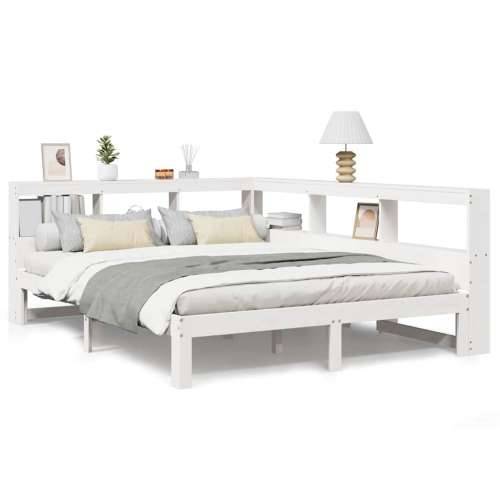 Krevet s regalom z knjige bez madraca bijeli 160x200cm borovina - Bijela 160 x 200 cm Cijena