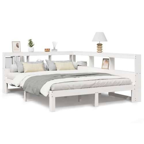 Krevet s regalom z knjige bez madraca bijeli 150x200cm borovina - Bijela 150 x 200 cm Cijena