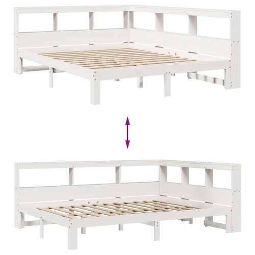 Krevet s regalom z knjige bez madraca bijeli 150x200cm borovina - Bijela 150 x 200 cm Cijena