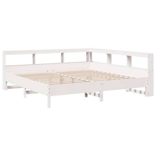 Krevet s regalom z knjige bez madraca bijeli 200x200cm borovina - Bijela 200 x 200 cm Cijena