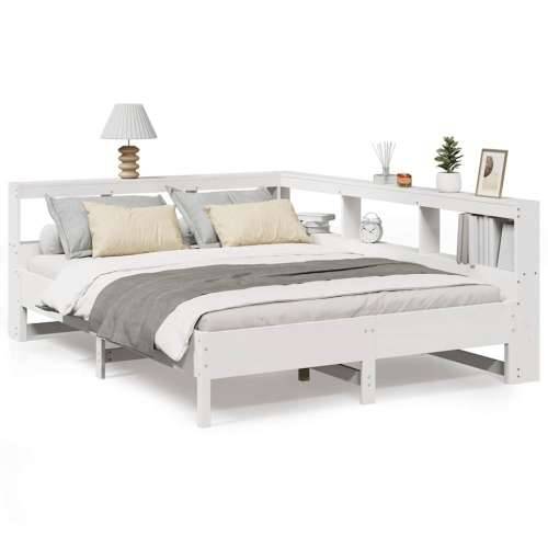 Krevet s regalom z knjige bez madraca bijeli 150x200cm borovina - Bijela 150 x 200 cm Cijena