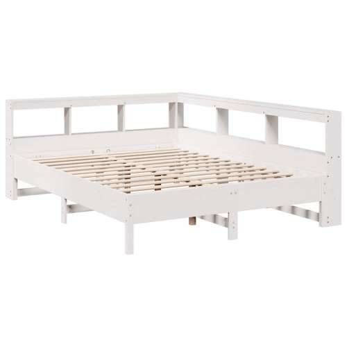 Krevet s regalom z knjige bez madraca bijeli 150x200cm borovina - Bijela 150 x 200 cm Cijena