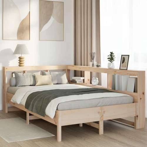 Krevet s regalom za knjige bez madraca 140x190 cm od borovine - Prirodna 140 x 190 cm Cijena