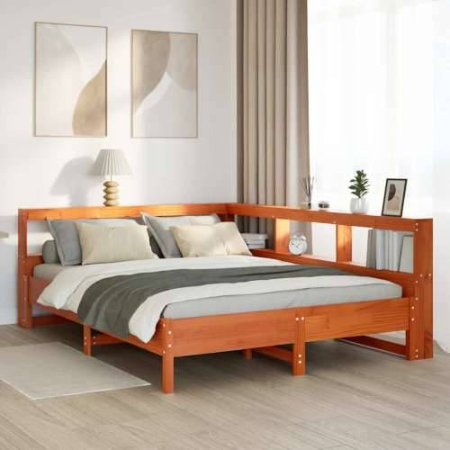 Krevet s regalom za knjige bez madraca 135 x 190 cm od borovine - Voštano smeđa 135 x 190 cm Cijena
