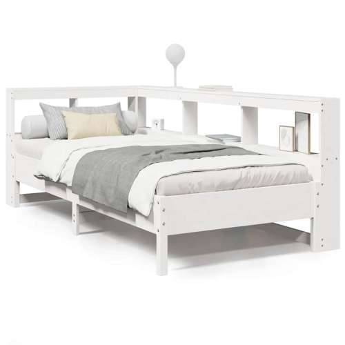 Krevet s regalom za knjige bez madraca bijeli 75x190cm borovina - Bijela 75 x 190 cm Cijena