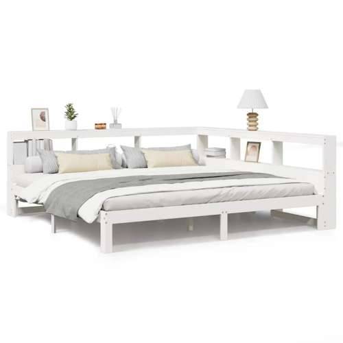 Krevet s regalom z knjige bez madraca bijeli 200x200cm borovina - Bijela 200 x 200 cm Cijena