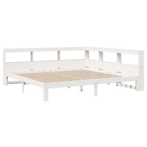 Krevet s regalom z knjige bez madraca bijeli 200x200cm borovina - Bijela 200 x 200 cm Cijena