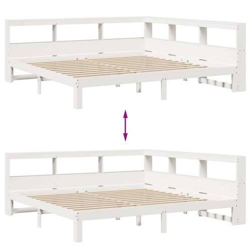 Krevet s regalom z knjige bez madraca bijeli 200x200cm borovina - Bijela 200 x 200 cm Cijena