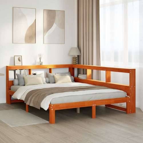 Krevet s regalom za knjige bez madraca 135 x 190 cm od borovine - Voštano smeđa 135 x 190 cm Cijena