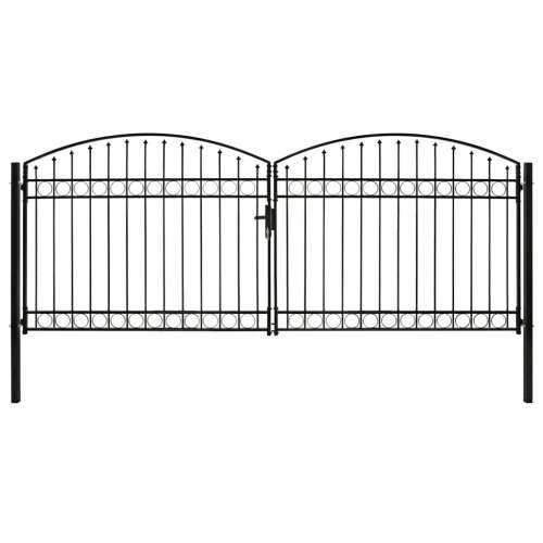 Dvostruka vrata za ogradu s lučnim vrhom čelik 400x175 cm crna