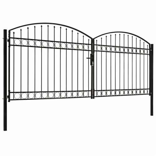 Dvostruka vrata za ogradu s lučnim vrhom čelik 400x175 cm crna Cijena
