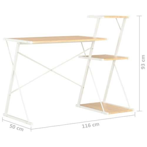 Radni stol s policom bijeli i boja hrasta 116 x 50 x 93 cm - bijela i hrast Cijena