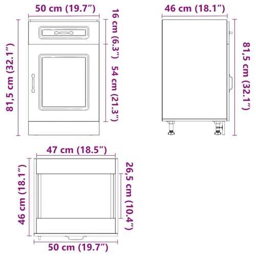Donji kuhinjski ormarić Kalmar boja hrasta konstruirano drvo - Dimljeni hrast 50 x 46 x 81.5 cm 1 1x bottom cabinet (1 door 1 dr Cijena