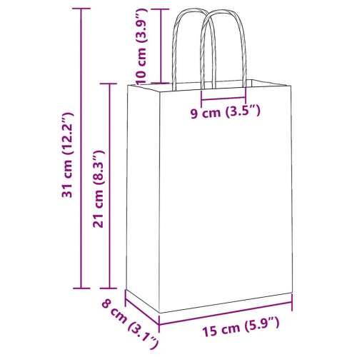 Papirnate vrećice 50 kom s ručkama smeđe 15x8x21 cm - Smeđa 15 x 8 x 21 cm 50 Cijena