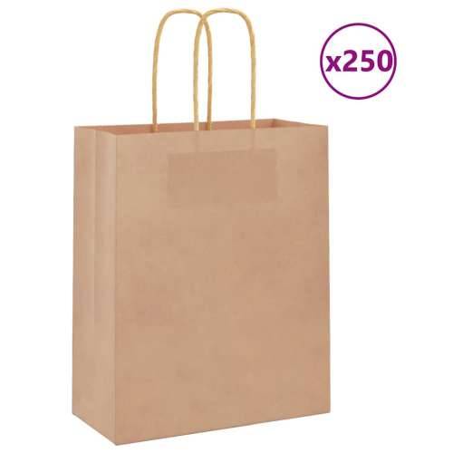 Papirnate vrećice 250 kom s ručkama smeđe 18x8x22 cm - Smeđa 18 x 8 x 22 cm 250 Cijena