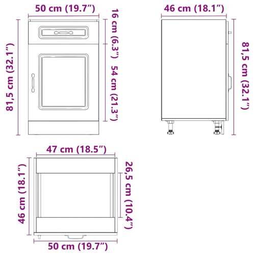 Donji kuhinjski ormarić Kalmar crni konstruirano drvo - Crna 1 1 x donji ormarić (1 vrata i 1 ladica) 50 cm Cijena