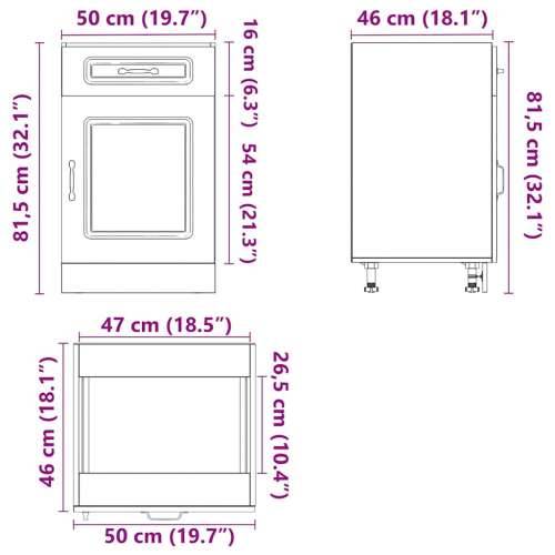 Donji kuhinjski ormarić Kalmar boja hrasta konstruirano drvo - Smeđi hrast 1 1 x donji ormarić (1 vrata i 1 ladica) 50 cm Cijena