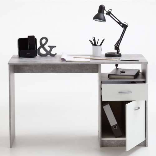 FMD radni stol s 1 ladicom 123 x 50 x 76,5 cm boja betona i bijela Cijena