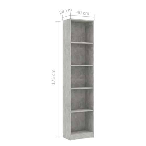 Ormarić za knjige s 5 razina boja betona 40x24x175 cm drveni - Beton siva 40 x 24 x 175 cm 1 Cijena