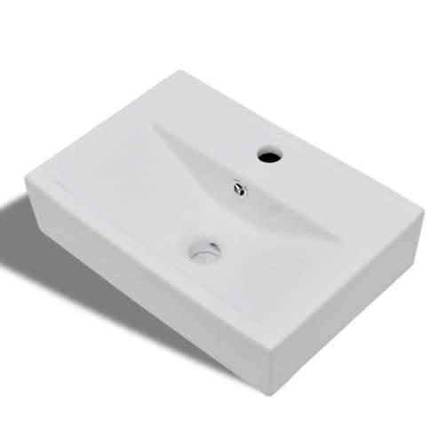 Keramički kupaonski umivaonik sa slavinom i otvorom bijeli pravokutni Cijena