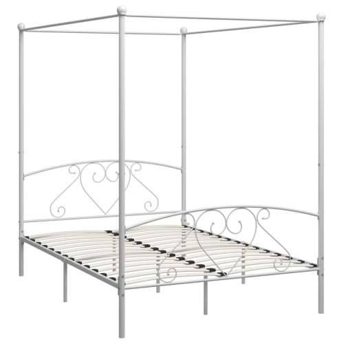 Okvir za krevet s nadstrešnicom bijeli metalni 160 x 200 cm  - Bijela 160 x 200 cm Cijena