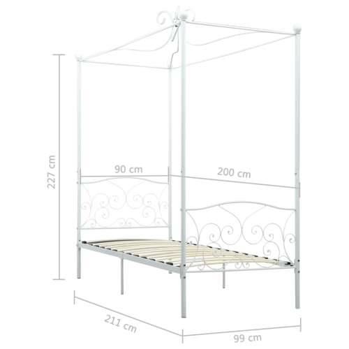 Okvir za krevet s nadstrešnicom bijeli metalni 90 x 200 cm - Bijela 90 x 200 cm Cijena