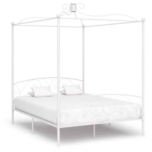 Okvir za krevet s nadstrešnicom bijeli metalni 160 x 200 cm Bijela 160 x 200 cm Cijena