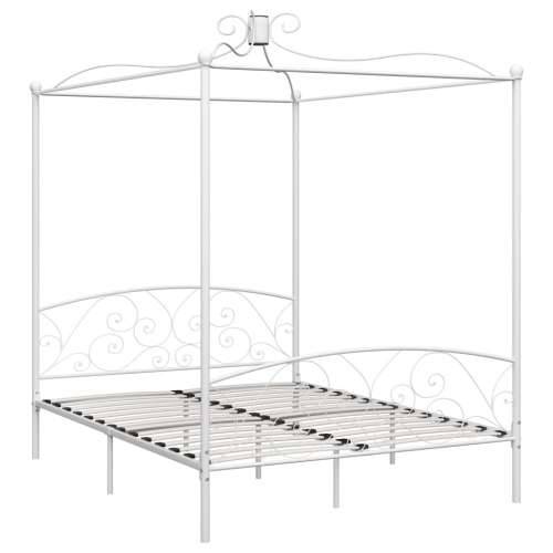 Okvir za krevet s nadstrešnicom bijeli metalni 160 x 200 cm Bijela 160 x 200 cm Cijena
