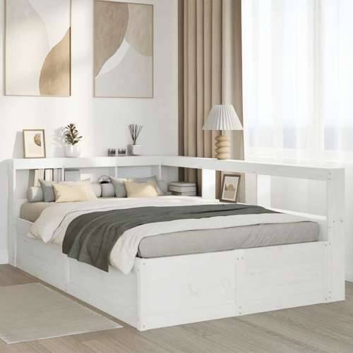 Krevet s regalom z knjige bez madraca bijeli 140x190cm borovina - Bijela 140 x 190 cm Cijena