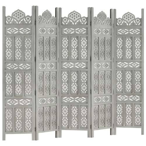Paravan - Sobna pregrada s 5 panela siva 200 x 165 cm masivno drvo manga - Siva 1 5 Cijena