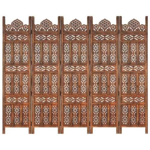 Sobna pregrada s 5 panela smeđa 200x165 cm masivno drvo manga Cijena