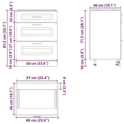 Donji kuhinjski ormarić Kalmar boja drva konstruirano drvo - Staro drvo 60 x 46 x 81.5 cm 1 1x bottom cabinet (3 drawers) Cijena