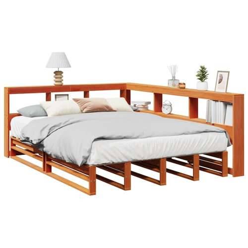 Krevet s regalom za knjige bez madraca 135 x 190 cm od borovine - Voštano smeđa 135 x 190 cm Cijena