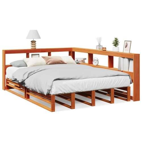 Krevet s regalom za knjige bez madraca 135 x 190 cm od borovine - Voštano smeđa 135 x 190 cm Cijena