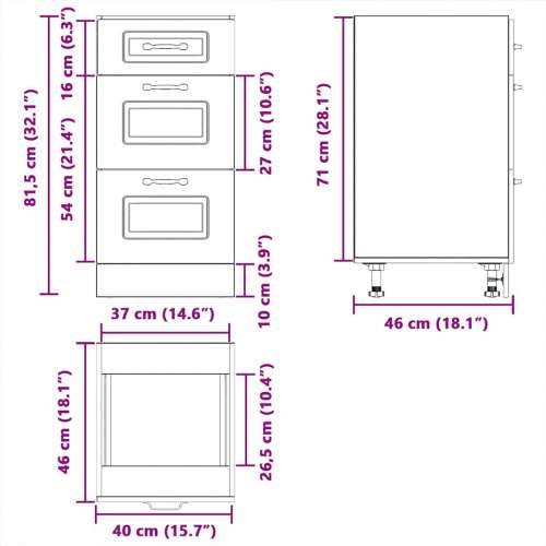 Donji kuhinjski ormarić Kalmar bijeli konstruirano drvo - Bijela 40 x 46 x 81.5 cm 1 1x bottom cabinet (3 drawers) Cijena