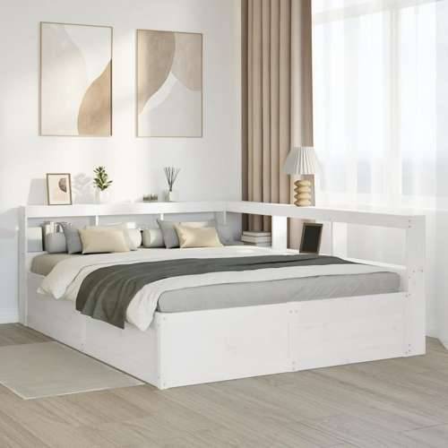 Krevet s regalom z knjige bez madraca bijeli 160x200cm borovina - Bijela 160 x 200 cm Cijena