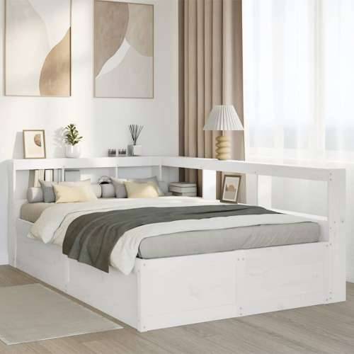 Krevet s regalom z knjige bez madraca bijeli 135x190cm borovina - Bijela 135 x 190 cm Cijena