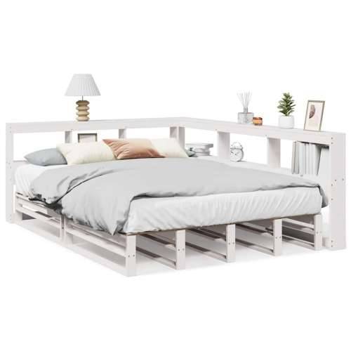 Krevet s regalom z knjige bez madraca bijeli 140x190cm borovina - Bijela 140 x 190 cm Cijena