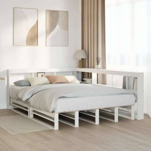 Krevet s regalom z knjige bez madraca bijeli 140x190cm borovina - Bijela 140 x 190 cm Cijena