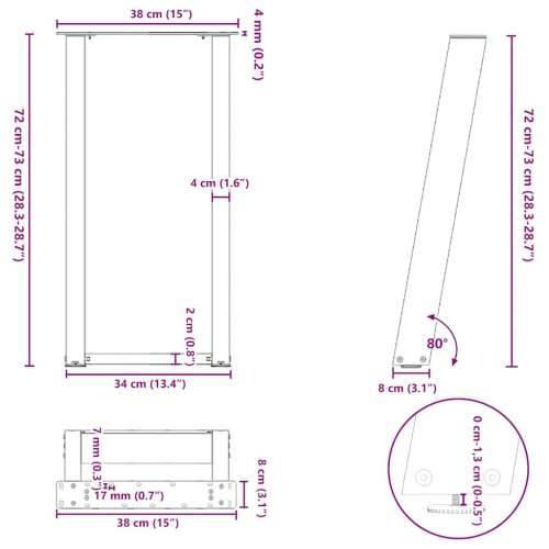 Noge za konzolni stol U-oblik 2 kom Crne 38 x (72-73) cm Čelik - Crna 38 x (72-73) cm 1 Cijena