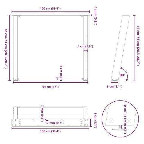 Noge za blagovaonski stol U-oblik 2 kom Crne 100 x (72-73) cm Čelik - Crna 100 x (72-73) cm 1 Cijena
